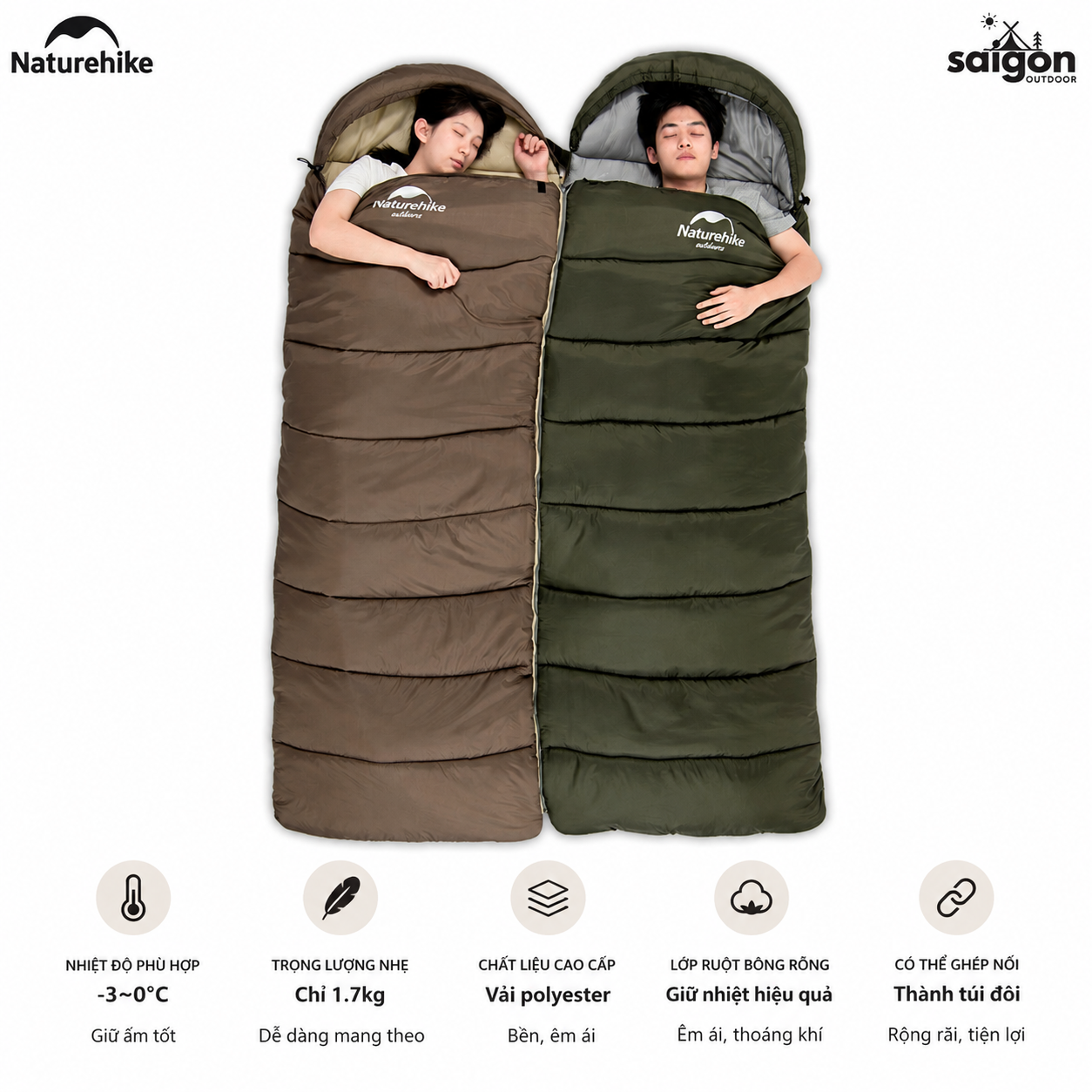 Túi Ngủ Naturehike NH20MSD07 Có Mũ Giữ Nhiệt Tốt - Túi Ngủ Dã Ngoại, Leo Núi, Chống Lạnh Cao Cấp