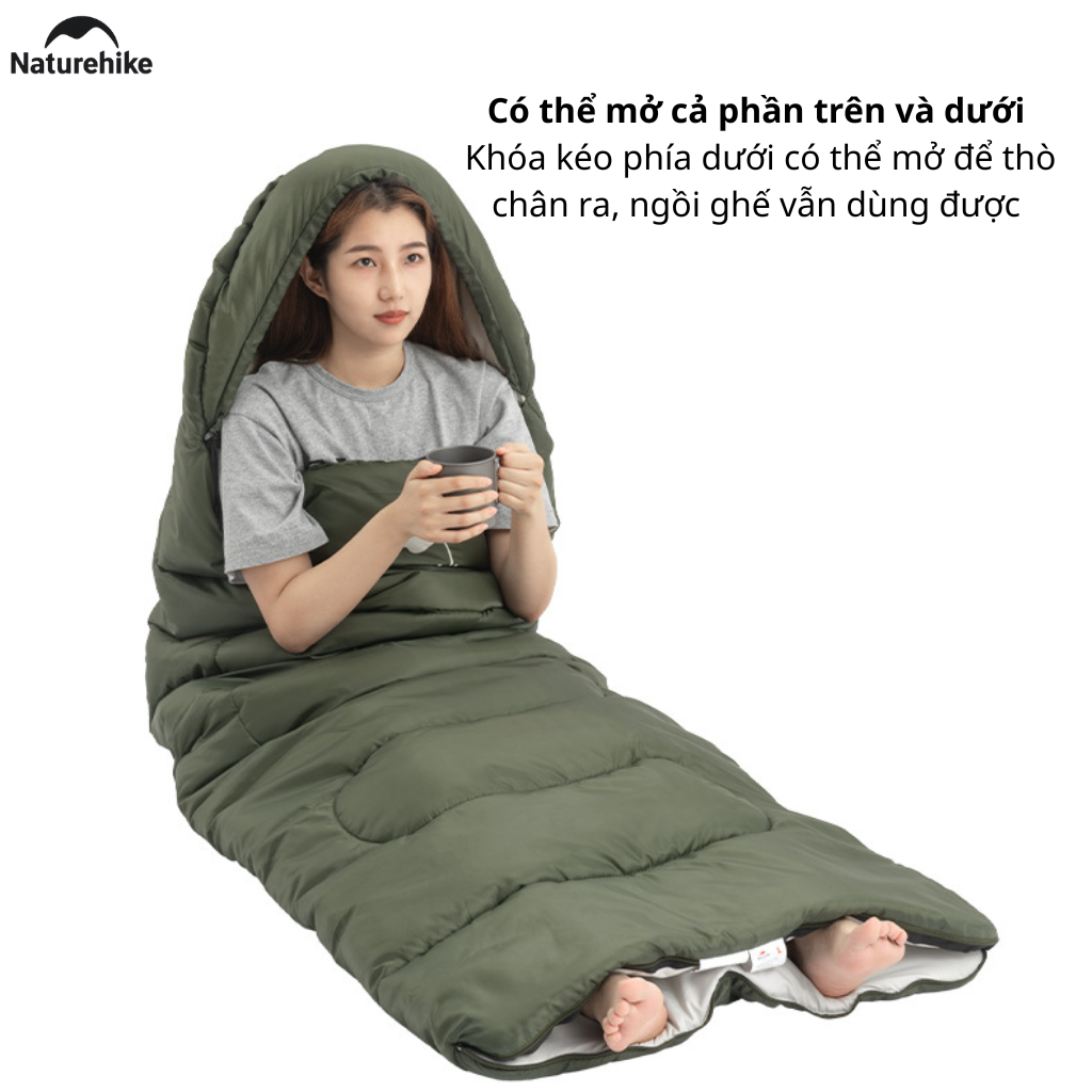 Túi Ngủ Naturehike NH21MSD08 Có Mũ 3 Mùa Y150 Chống Nước Ghép Đôi Túi Ngủ Camping Dã Ngoại