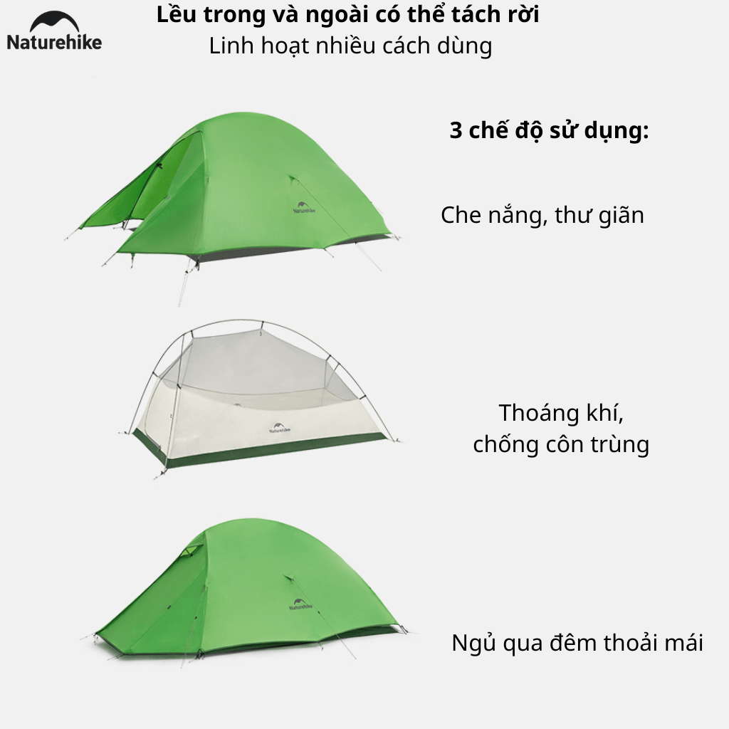 Lều Cắm Trại 2 Người Naturehike CNK2450WS032 Siêu Nhẹ 1.9kg – Lều Dã Ngoại 2 Lớp Chống Mưa Gió
