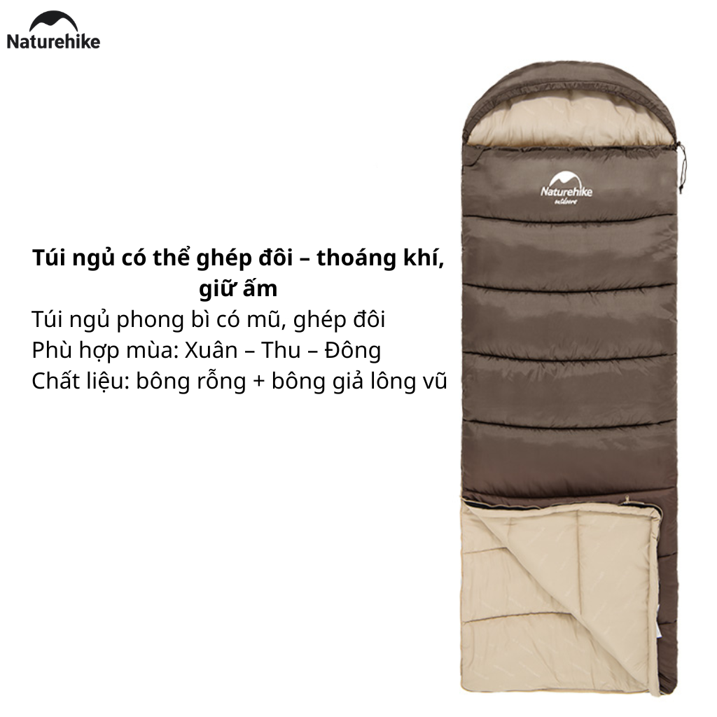 Túi Ngủ Naturehike NH20MSD07 Có Mũ Giữ Nhiệt Tốt - Túi Ngủ Dã Ngoại, Leo Núi, Chống Lạnh Cao Cấp