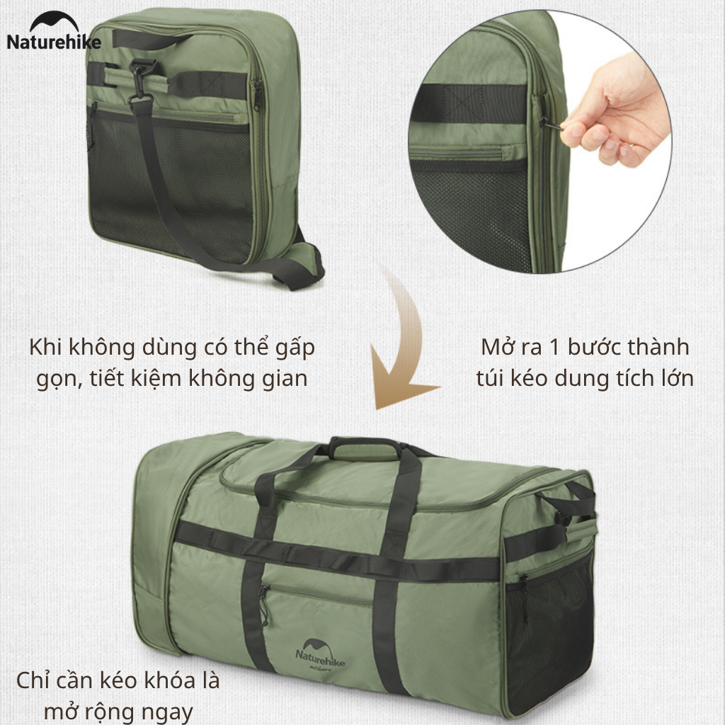 Túi Du Lịch Kéo Naturehike NH21LX003 88L Có Bánh Xe Gấp Gọn Chống Nước Túi Xách Du Lịch Cao Cấp