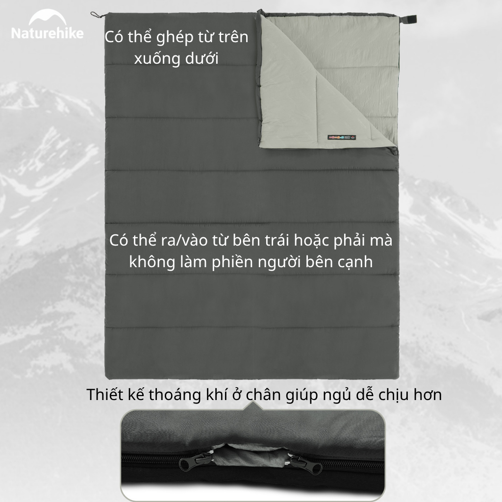 Túi Ngủ Naturehike NH22MSD05 Cotton F150 Giặt Máy Chống Nước Túi Ngủ Dã Ngoại 4 Mùa