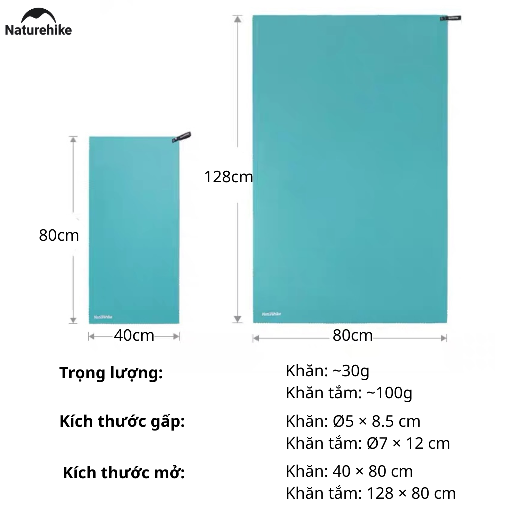 Khăn Tắm Thể Thao Naturehike NH19Y001-J, NH19Y002 Microfiber Nhanh Khô Siêu Nhẹ Khăn Du Lịch Camping