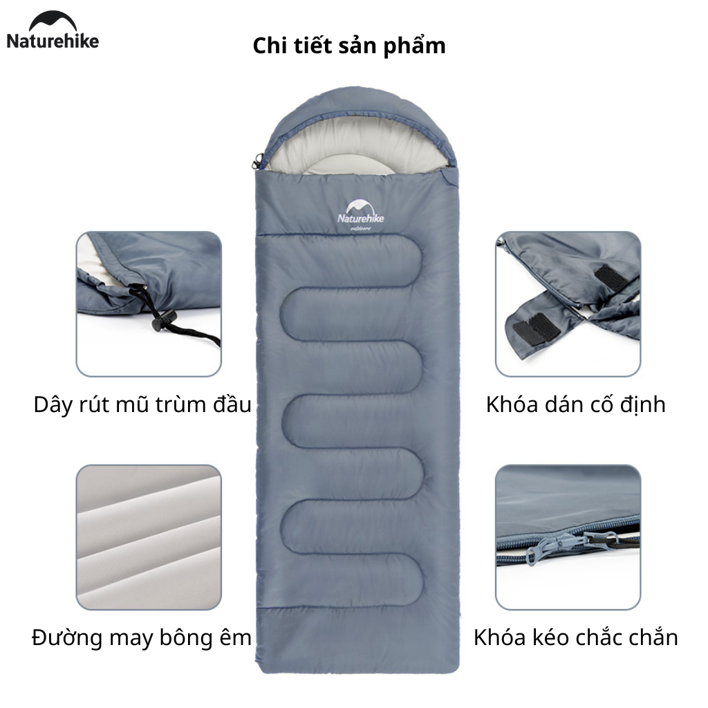 Túi Ngủ Naturehike NH21MSD08 Có Mũ 3 Mùa Y150 Chống Nước Ghép Đôi Túi Ngủ Camping Dã Ngoại