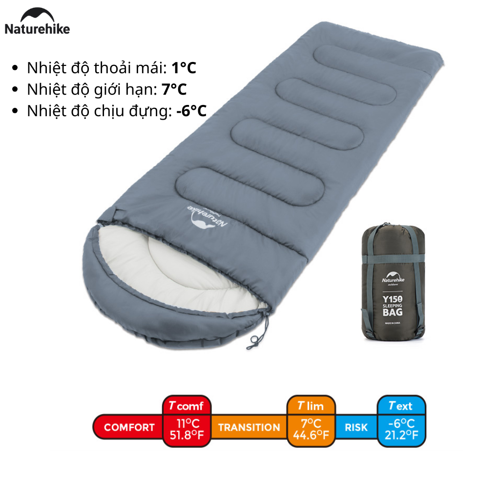 Túi Ngủ Naturehike NH21MSD08 Có Mũ 3 Mùa Y150 Chống Nước Ghép Đôi Túi Ngủ Camping Dã Ngoại
