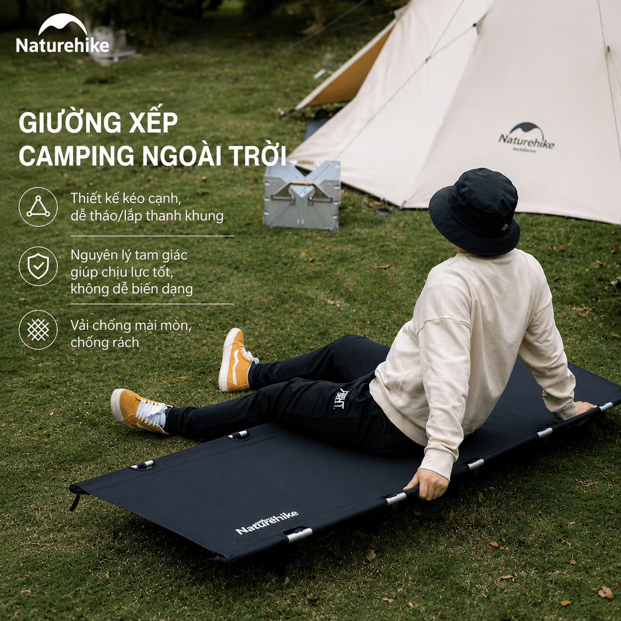 Giường Xếp Du Lịch Naturehike NH19JJ006 Gấp Gọn – Giường Camping Nhôm Siêu Nhẹ 190cm Chịu Lực Tốt