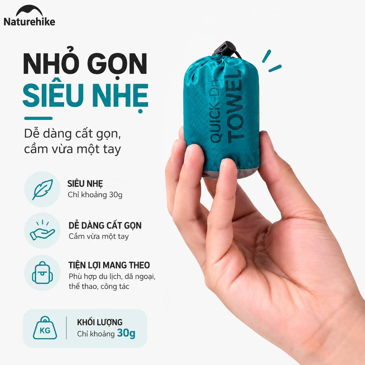 Khăn Tắm Thể Thao Naturehike NH19Y001-J, NH19Y002 Microfiber Nhanh Khô Siêu Nhẹ Khăn Du Lịch Camping