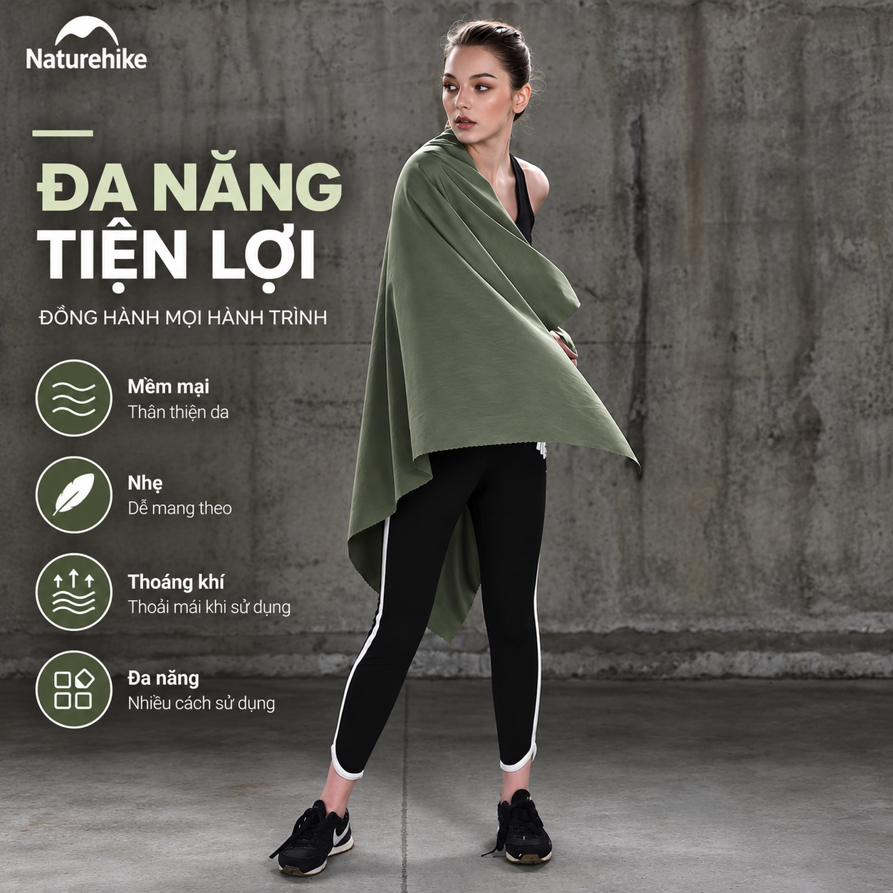 Khăn Tắm Thể Thao Naturehike NH19Y001-J, NH19Y002 Microfiber Nhanh Khô Siêu Nhẹ Khăn Du Lịch Camping
