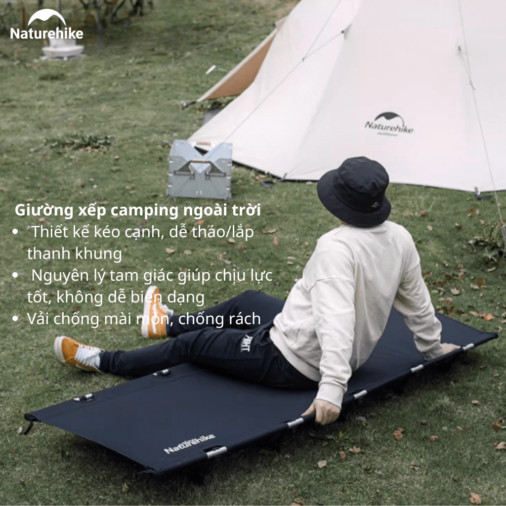 Giường Xếp Du Lịch Naturehike NH19JJ006 Gấp Gọn – Giường Camping Nhôm Siêu Nhẹ 190cm Chịu Lực Tốt