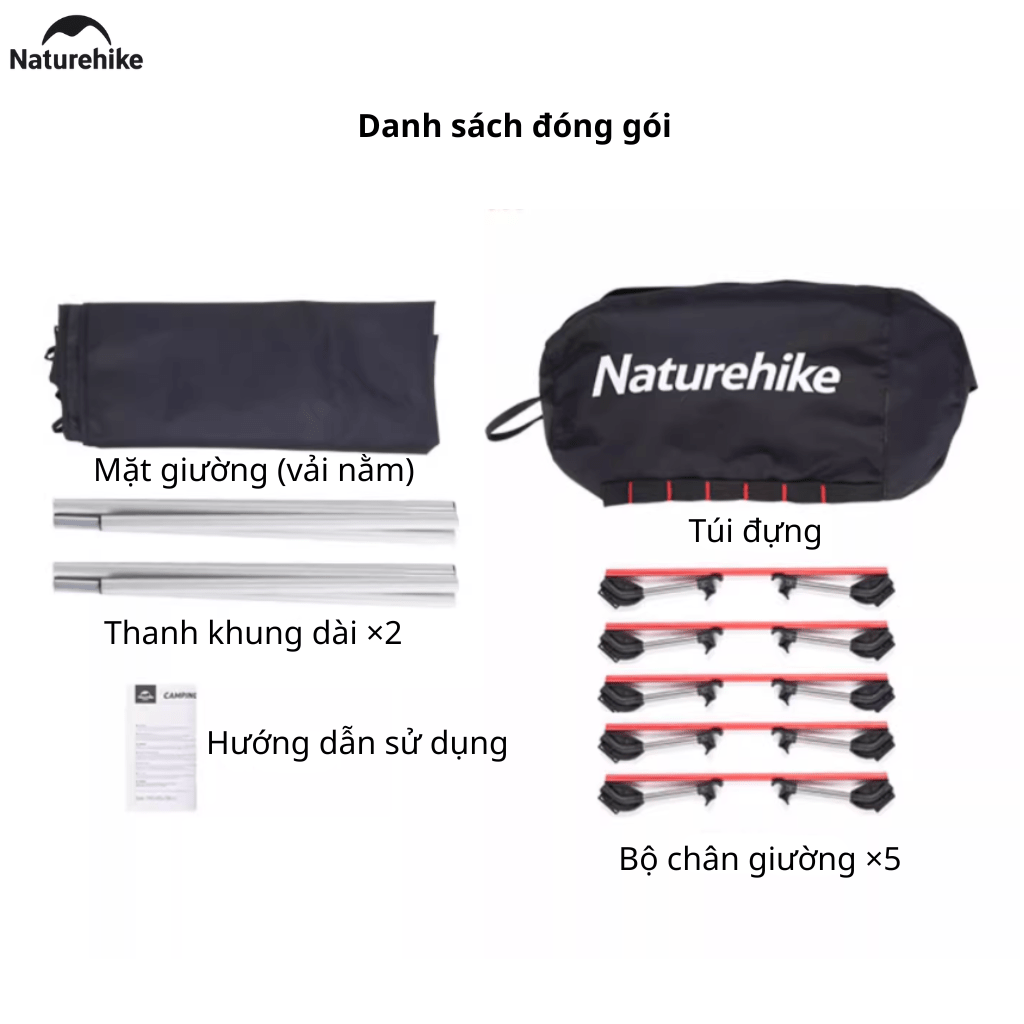 Giường Xếp Du Lịch Naturehike NH19JJ006 Gấp Gọn – Giường Camping Nhôm Siêu Nhẹ 190cm Chịu Lực Tốt
