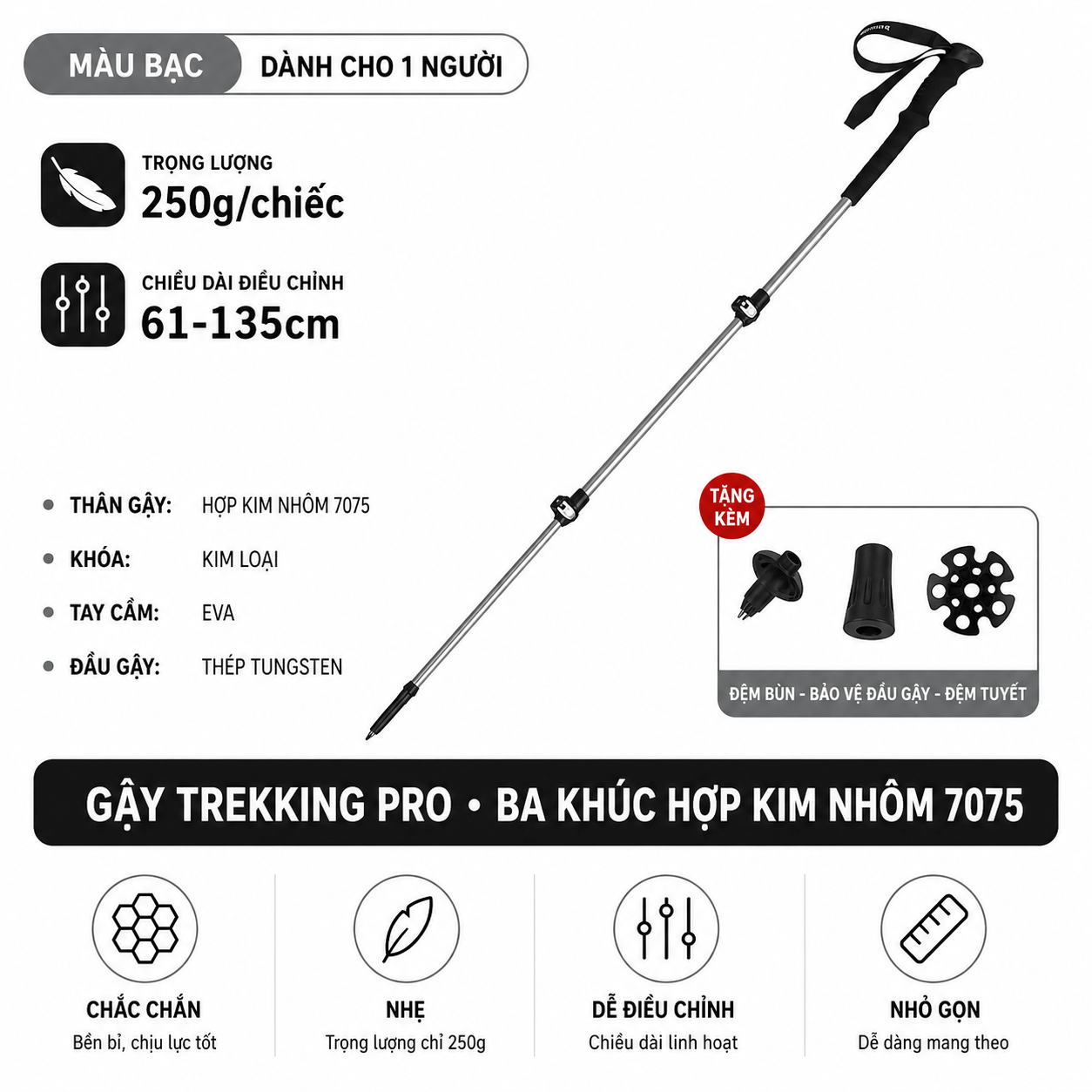 Gậy Leo Núi Naturehike ST03 Nhôm 7075 Siêu Nhẹ Gấp Gọn Chống Trượt Gậy Trekking Dã Ngoại NH17D017-D