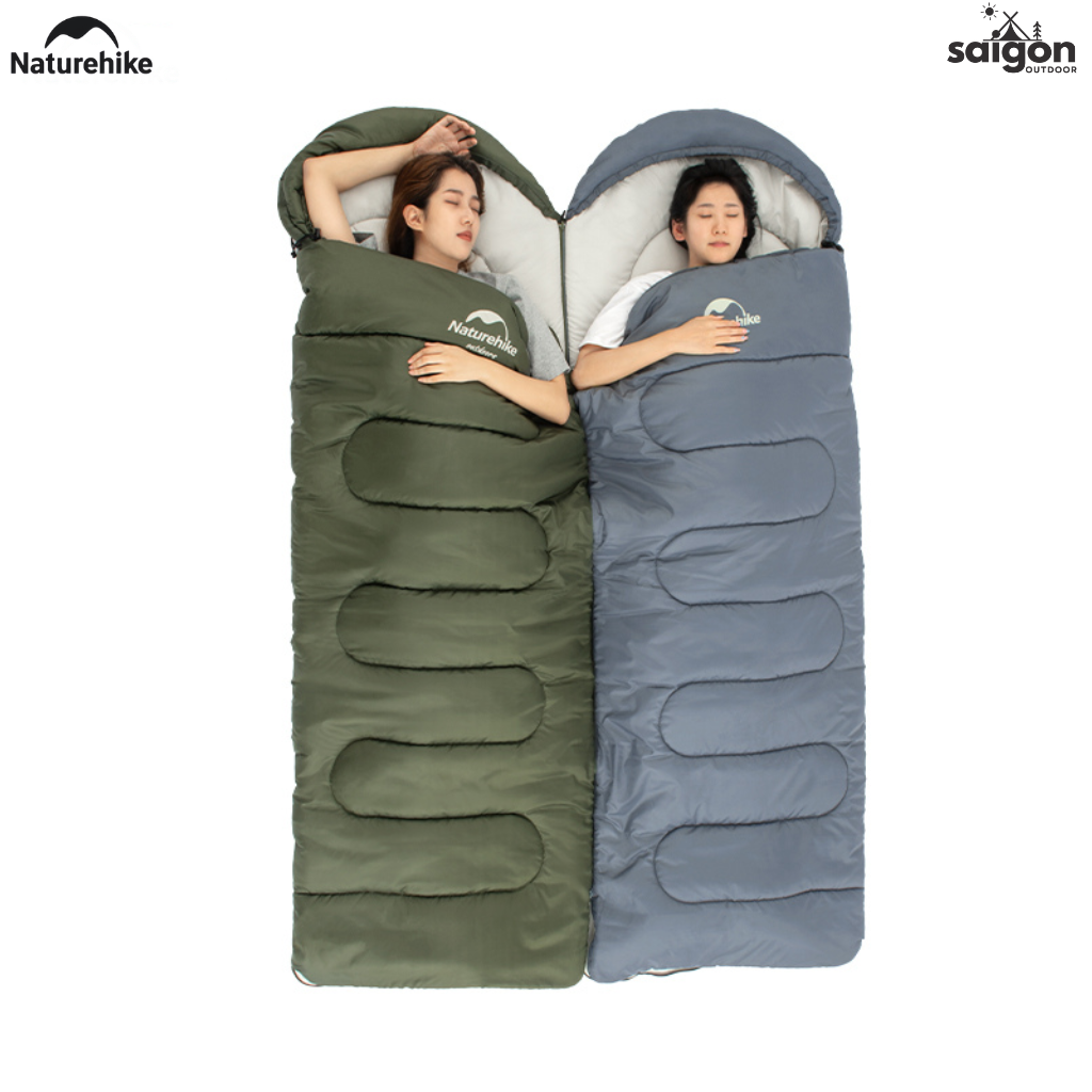 Túi Ngủ Naturehike NH21MSD08 Có Mũ 3 Mùa Y150 Chống Nước Ghép Đôi Túi Ngủ Camping Dã Ngoại
