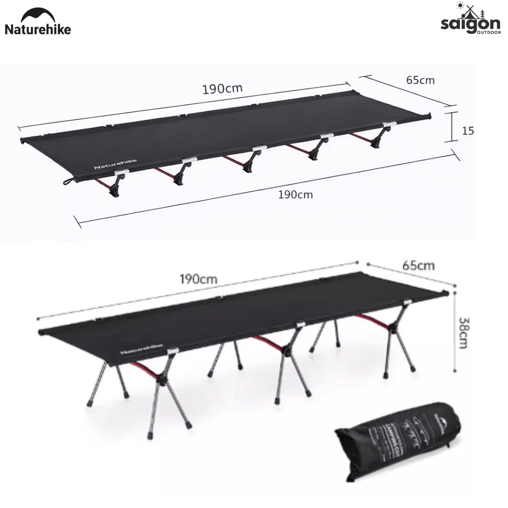 Giường Xếp Du Lịch Naturehike NH19JJ006 Gấp Gọn – Giường Camping Nhôm Siêu Nhẹ 190cm Chịu Lực Tốt