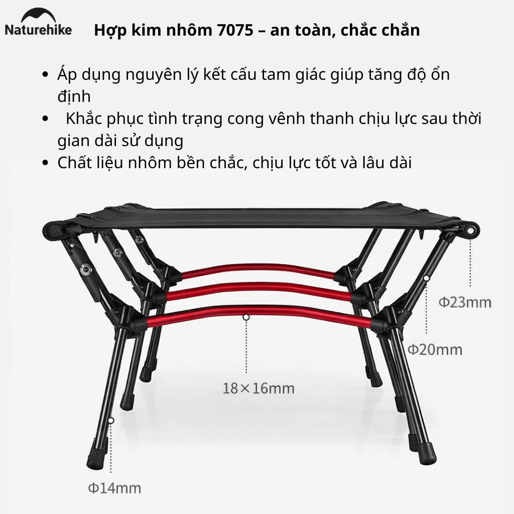 Giường Xếp Du Lịch Naturehike NH19JJ006 Gấp Gọn – Giường Camping Nhôm Siêu Nhẹ 190cm Chịu Lực Tốt