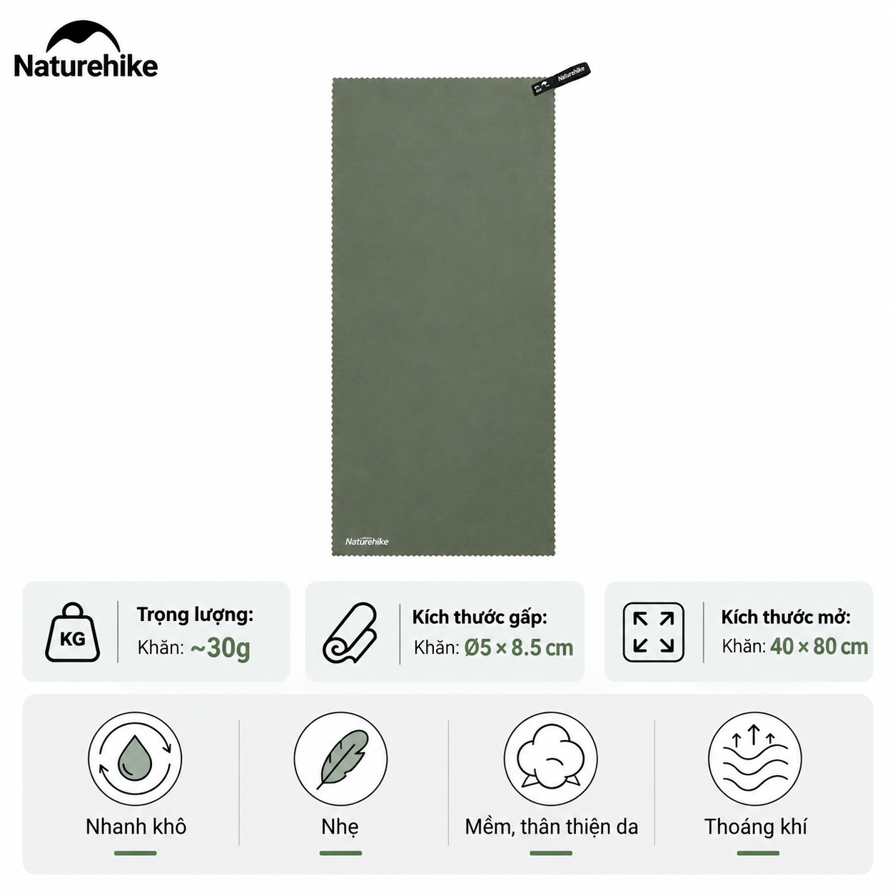 Khăn Tắm Thể Thao Naturehike NH19Y001-J, NH19Y002 Microfiber Nhanh Khô Siêu Nhẹ Khăn Du Lịch Camping