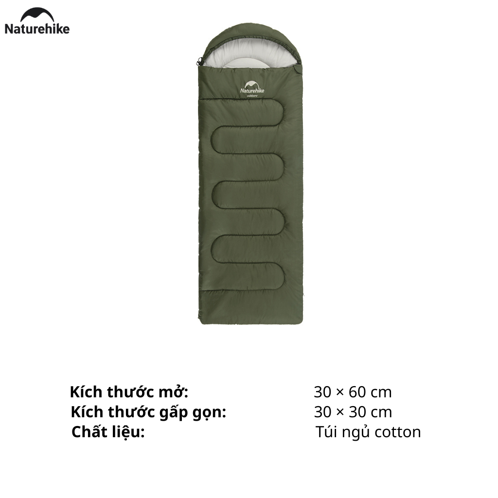 Túi Ngủ Naturehike NH21MSD08 Có Mũ 3 Mùa Y150 Chống Nước Ghép Đôi Túi Ngủ Camping Dã Ngoại - Xanh - Khóa trái