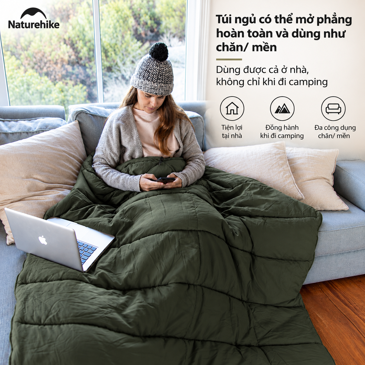 Túi Ngủ Naturehike Cotton F150 Giặt Máy Chống Nước Túi Ngủ Dã Ngoại 4 Mùa NH22MSD05
