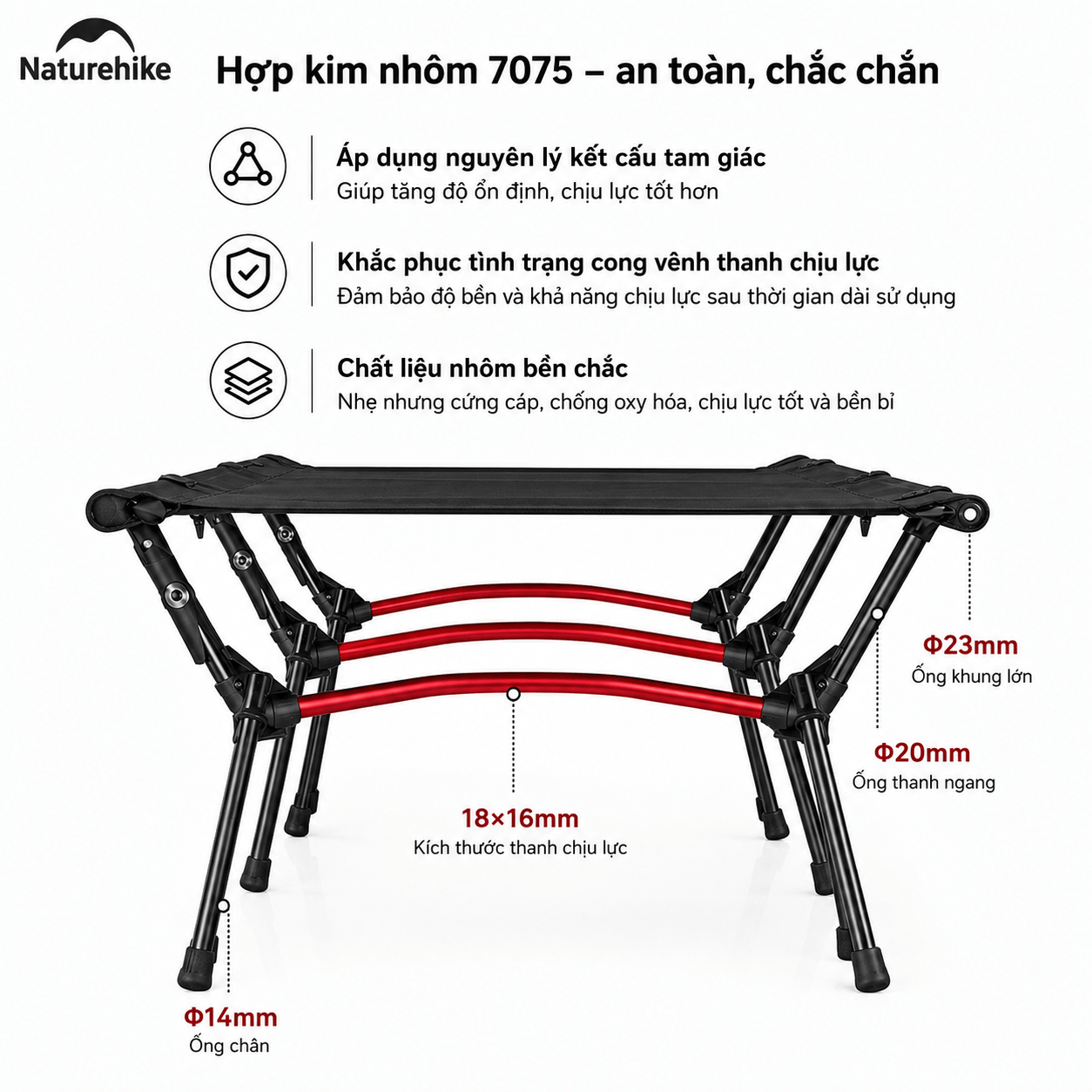 Giường Xếp Du Lịch Naturehike NH19JJ006 Gấp Gọn – Giường Camping Nhôm Siêu Nhẹ 190cm Chịu Lực Tốt