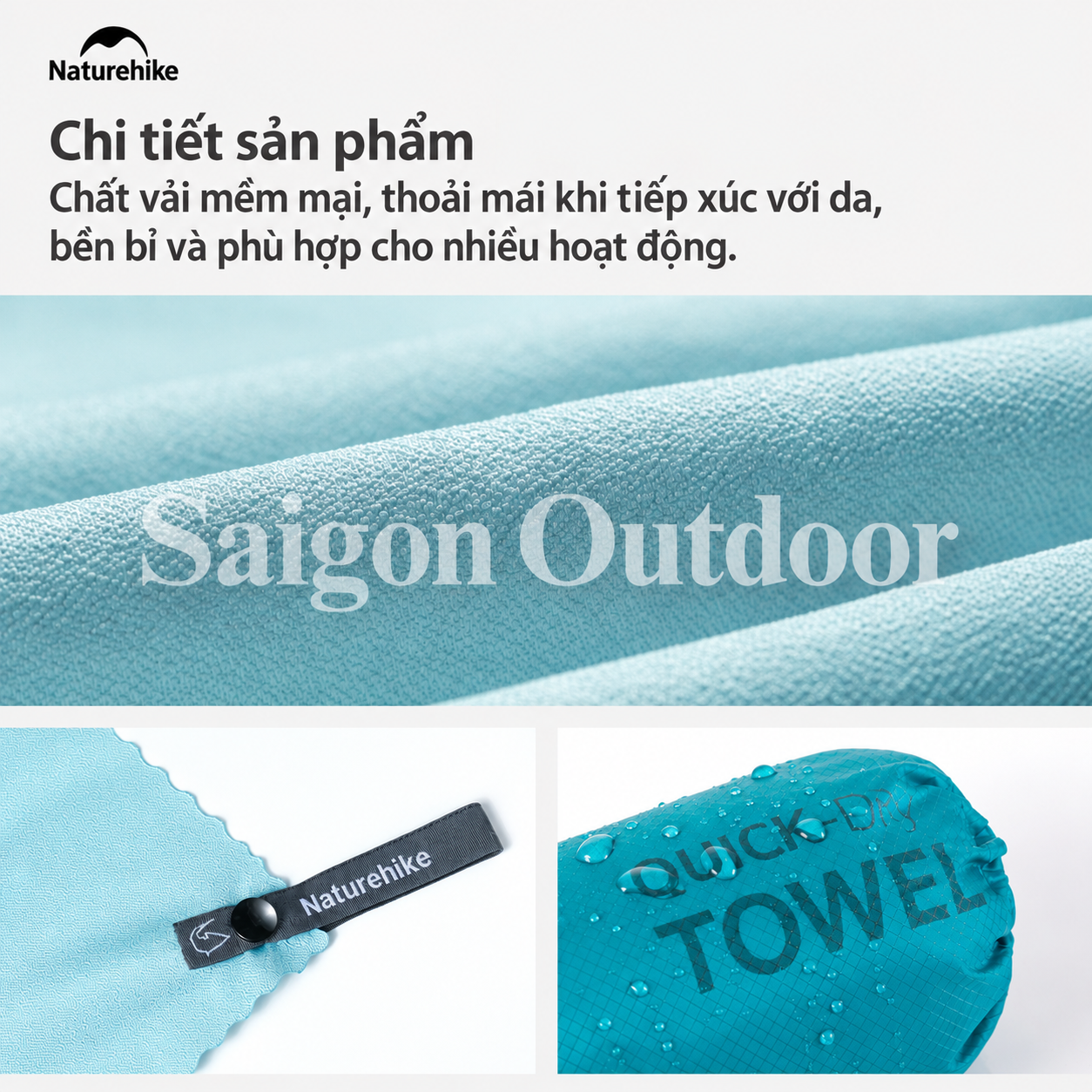 Khăn Tắm Thể Thao Naturehike Microfiber Nhanh Khô Siêu Nhẹ Khăn Du Lịch Camping NH19Y001-J, NH19Y002