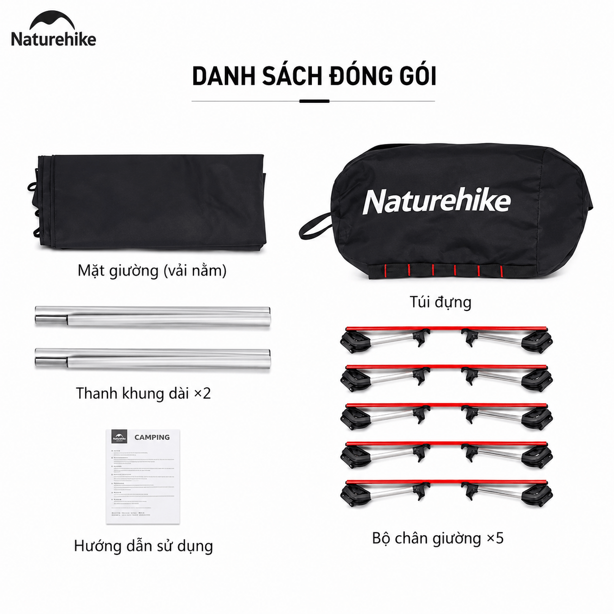 Giường Xếp Du Lịch Naturehike NH19JJ006 Gấp Gọn – Giường Camping Nhôm Siêu Nhẹ 190cm Chịu Lực Tốt