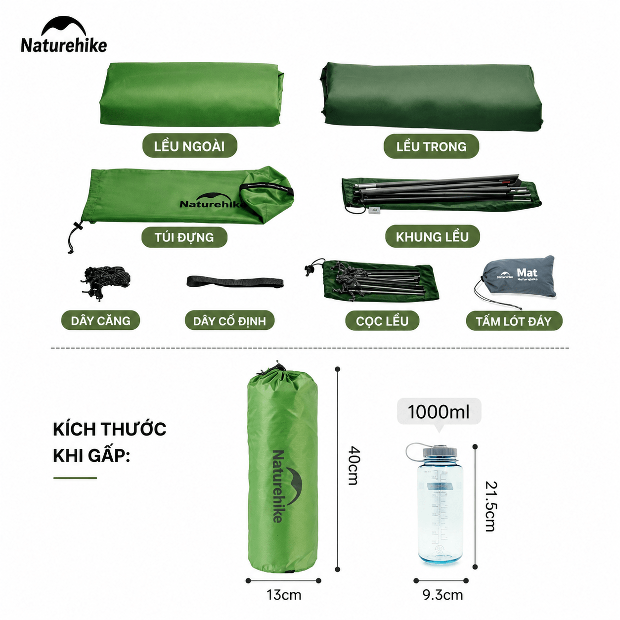 Naturehike CNK2450WS03 - Lều Cắm Trại Siêu Nhẹ 1.9kg dùng cho 2-3 người, Lều Dã Ngoại 2 Lớp Chống Mưa Gió Cloud Up Base 2-3-Person Ultralight Backpacking Tent