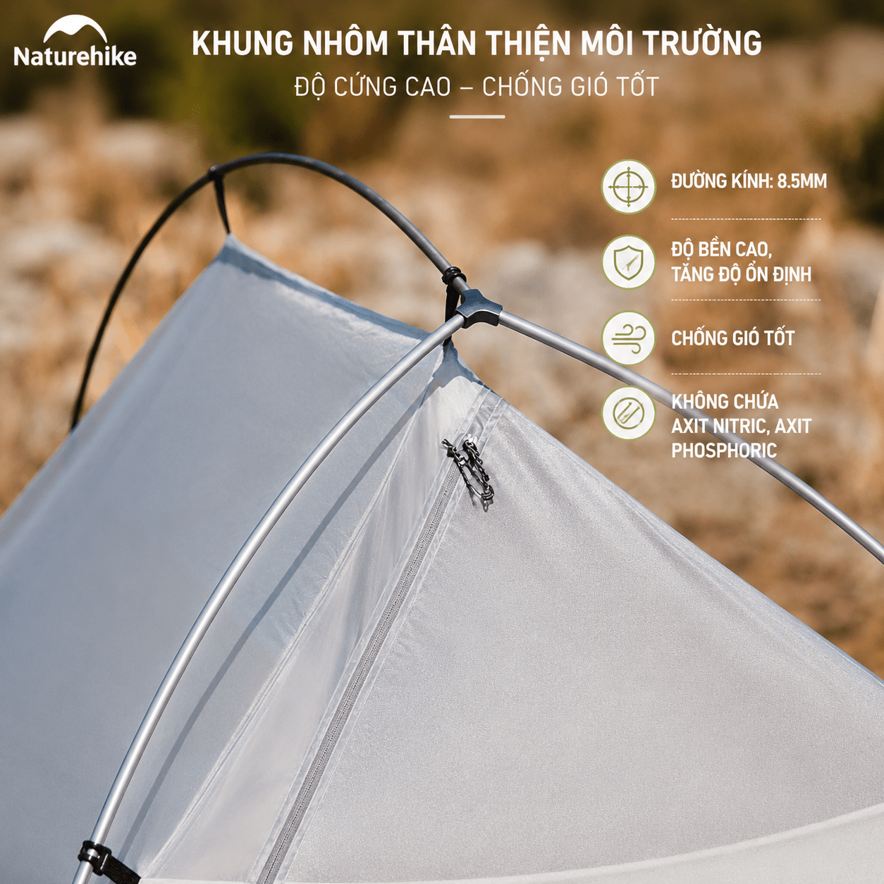 Naturehike CNK2450WS03 - Lều Cắm Trại Siêu Nhẹ 1.9kg dùng cho 2-3 người, Lều Dã Ngoại 2 Lớp Chống Mưa Gió Cloud Up Base 2-3-Person Ultralight Backpacking Tent