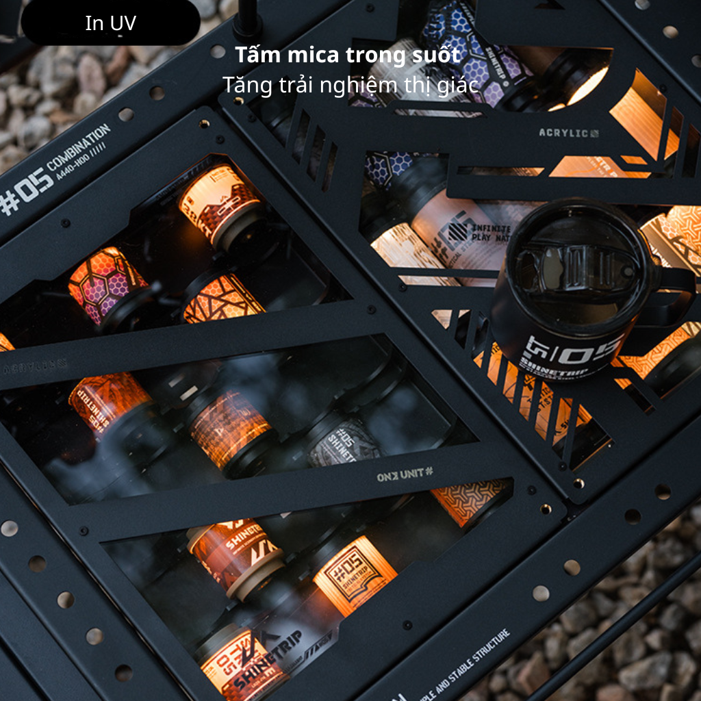 Khay IGT ShineTrip Tactical + Nắp Mica Trong Suốt | Khay Đựng Đèn Camping Âm Bàn, Inox 304 Cao Cấp
