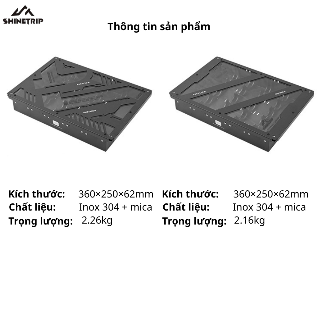Khay IGT ShineTrip Tactical + Nắp Mica Trong Suốt | Khay Đựng Đèn Camping Âm Bàn, Inox 304 Cao Cấp