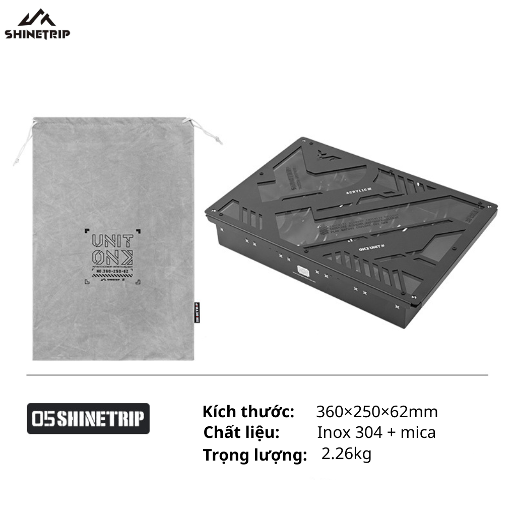 Khay IGT ShineTrip Tactical + Nắp Mica Trong Suốt | Khay Đựng Đèn Camping Âm Bàn, Inox 304 Cao Cấp