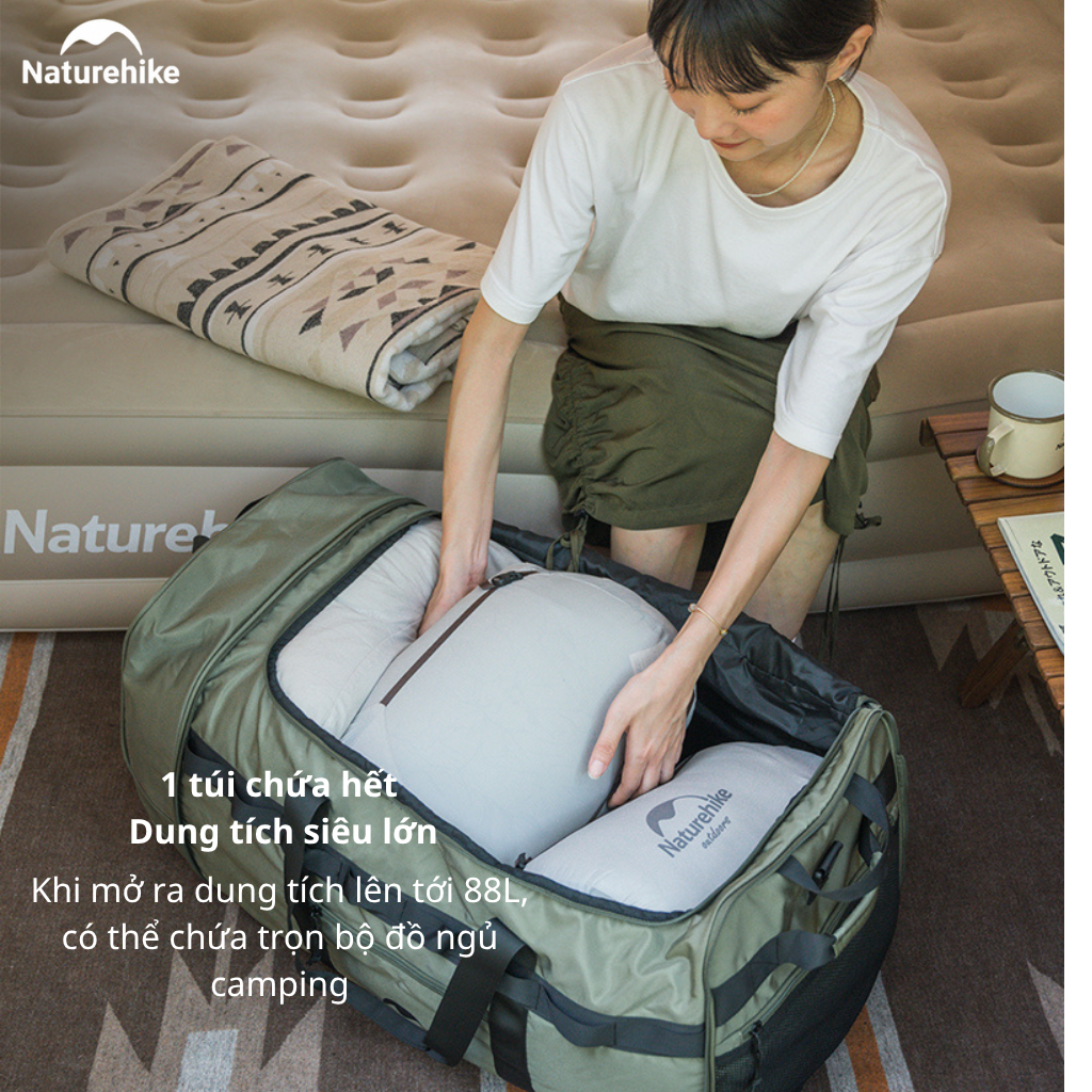 Túi Du Lịch Kéo Naturehike NH21LX003 88L Có Bánh Xe Gấp Gọn Chống Nước Túi Xách Du Lịch Cao Cấp