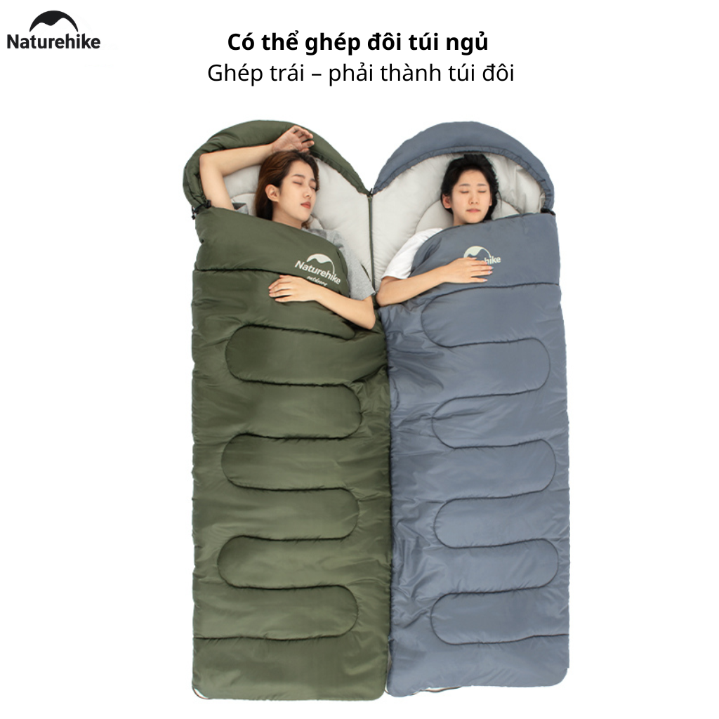 Túi Ngủ Naturehike NH21MSD08 Có Mũ 3 Mùa Y150 Chống Nước Ghép Đôi Túi Ngủ Camping Dã Ngoại
