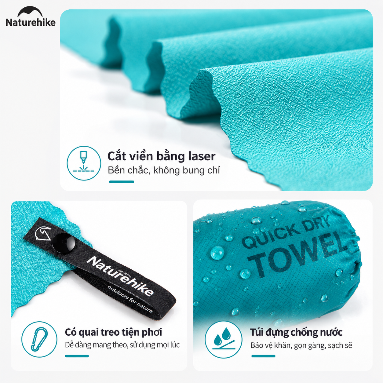 Khăn Tắm Thể Thao Naturehike NH19Y001-J, NH19Y002 Microfiber Nhanh Khô Siêu Nhẹ Khăn Du Lịch Camping