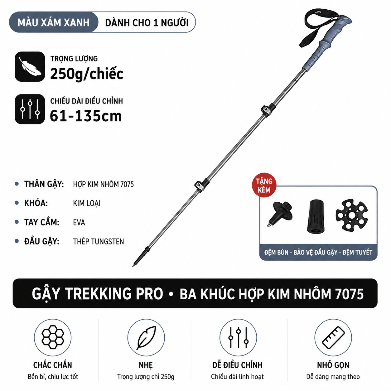 Gậy Leo Núi Naturehike ST03 Nhôm 7075 Siêu Nhẹ Gấp Gọn Chống Trượt Gậy Trekking Dã Ngoại NH17D017-D