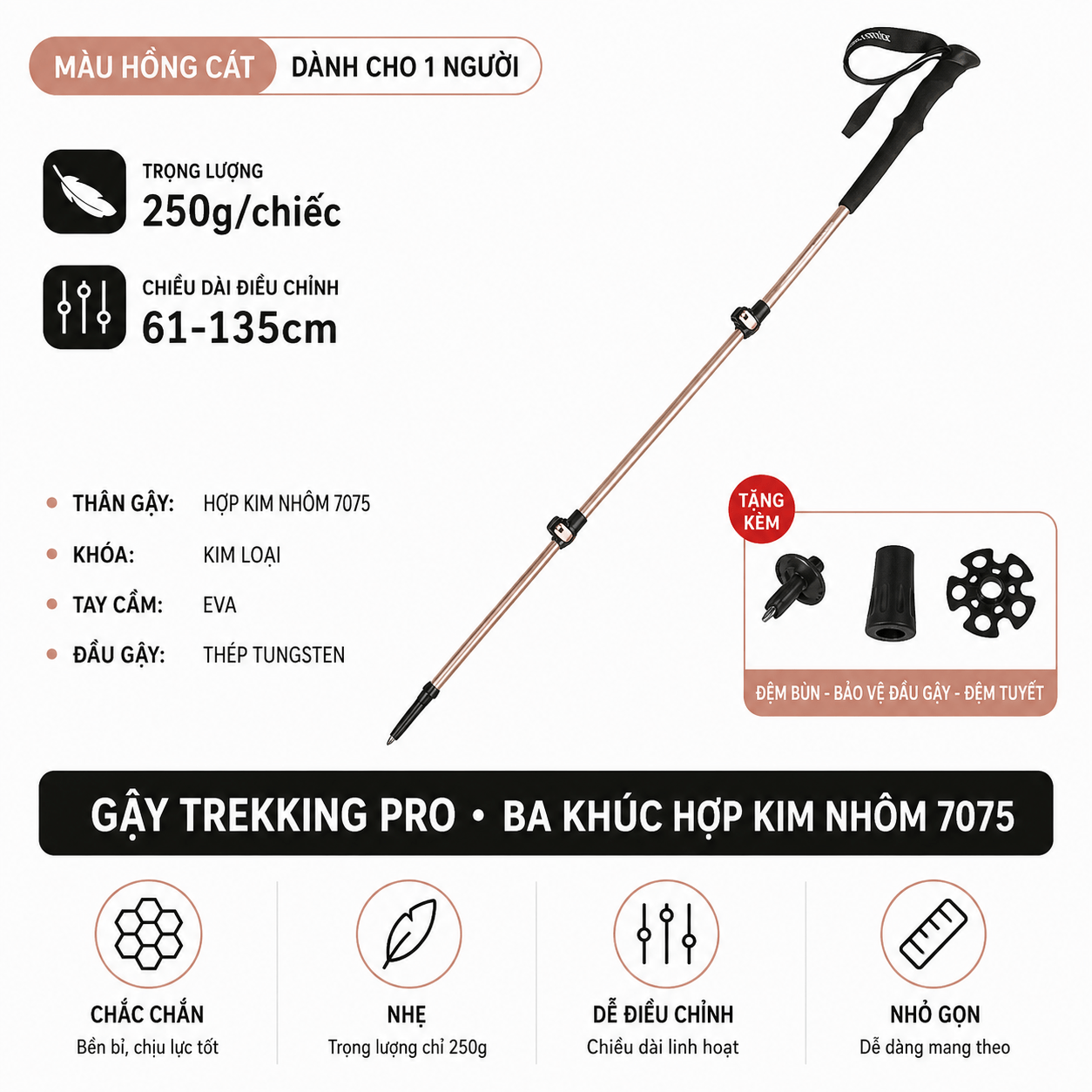 Gậy Leo Núi Naturehike ST03 Nhôm 7075 Siêu Nhẹ Gấp Gọn Chống Trượt Gậy Trekking Dã Ngoại NH17D017-D