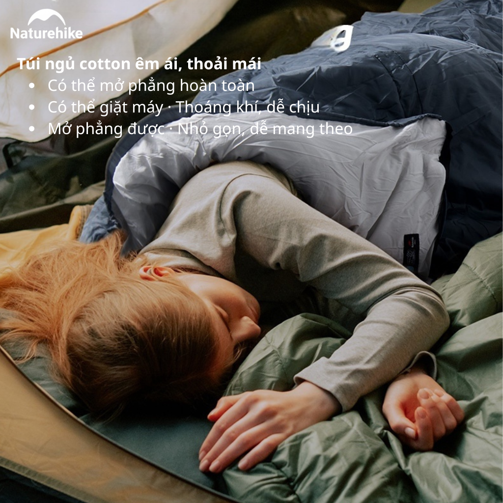 Túi Ngủ Naturehike NH21MSD08 Có Mũ 3 Mùa Y150 Chống Nước Ghép Đôi Túi Ngủ Camping Dã Ngoại