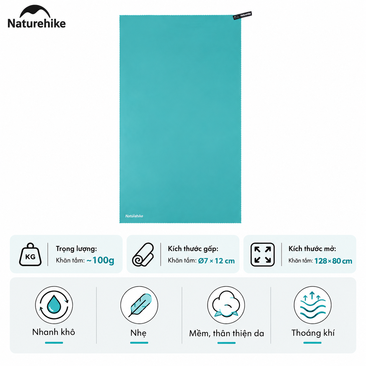 Khăn Tắm Thể Thao Naturehike NH19Y001-J, NH19Y002 Microfiber Nhanh Khô Siêu Nhẹ Khăn Du Lịch Camping