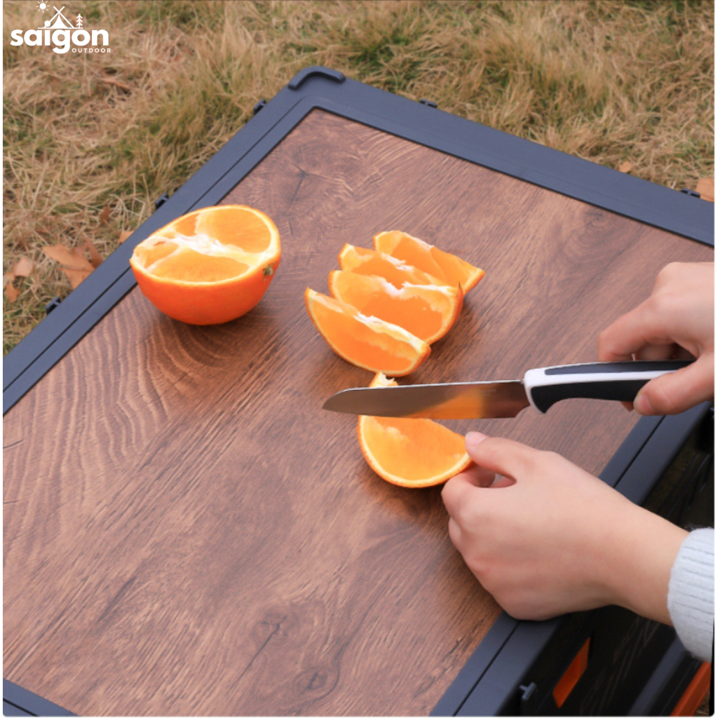 Thùng Đựng Đồ Camping Gấp Gọn 60L Kiêm Bàn Gỗ Đa Năng – Hộp Đựng Đồ Ô Tô Du Lịch Có Giá Đỡ Cốc