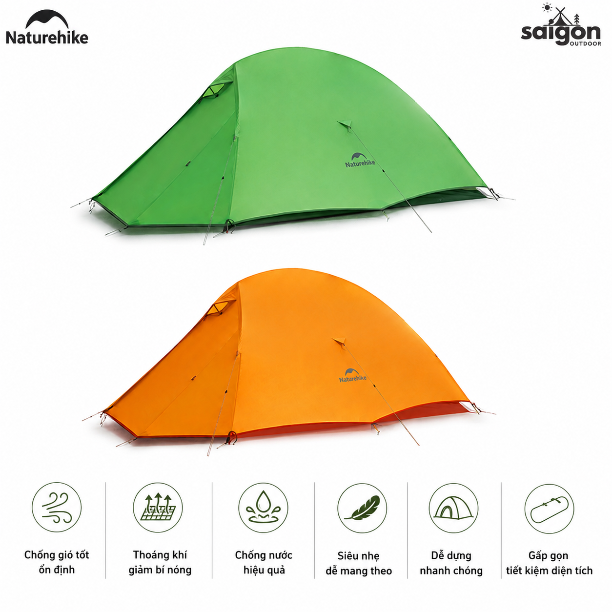 Lều Cắm Trại 2 Người Naturehike CNK2450WS032 Siêu Nhẹ 1.9kg – Lều Dã Ngoại 2 Lớp Chống Mưa Gió