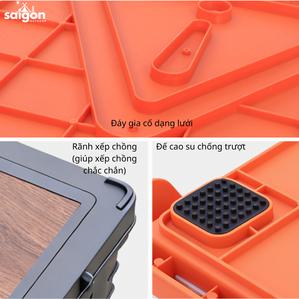 Thùng Đựng Đồ Camping Gấp Gọn 60L Kiêm Bàn Gỗ Đa Năng – Hộp Đựng Đồ Ô Tô Du Lịch Có Giá Đỡ Cốc