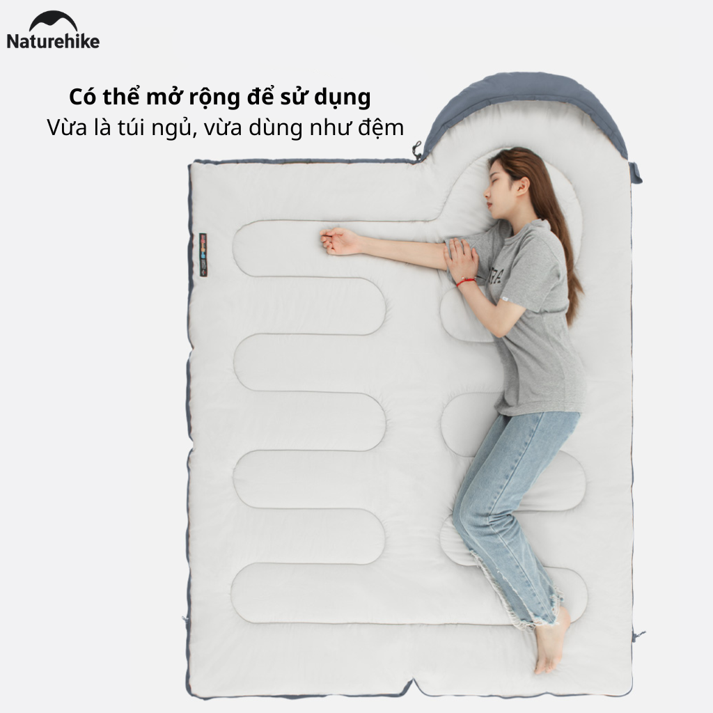 Túi Ngủ Naturehike NH21MSD08 Có Mũ 3 Mùa Y150 Chống Nước Ghép Đôi Túi Ngủ Camping Dã Ngoại
