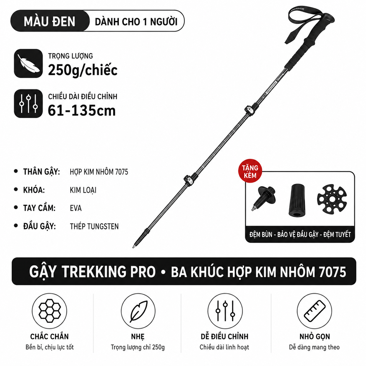 Gậy Leo Núi Naturehike ST03 Nhôm 7075 Siêu Nhẹ Gấp Gọn Chống Trượt Gậy Trekking Dã Ngoại NH17D017-D