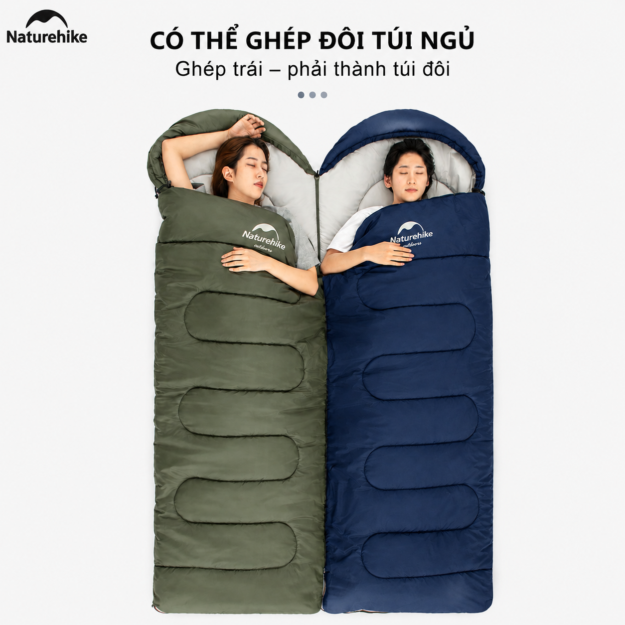 Túi Ngủ Naturehike NH21MSD08 Có Mũ 3 Mùa Y150 Chống Nước Ghép Đôi Túi Ngủ Camping Dã Ngoại