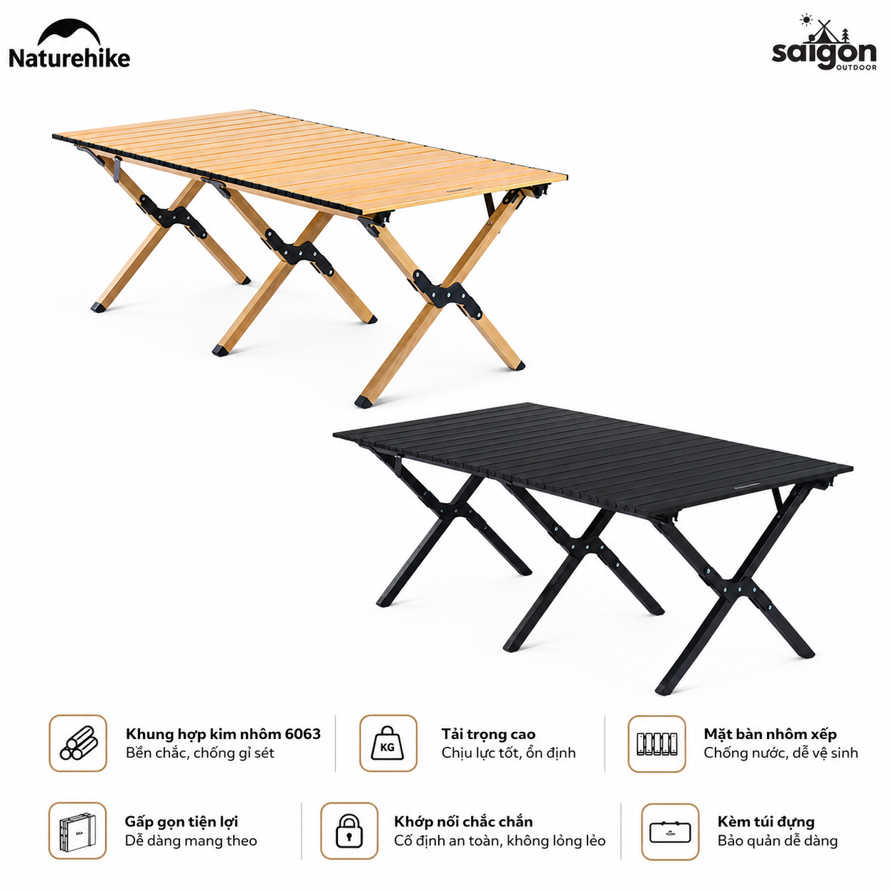 Bàn Hợp Kim Nhôm Gấp Gọn Naturehike CNK2300JU010 Mặt Cuộn – Bàn Camping Dã Ngoại Siêu Nhẹ
