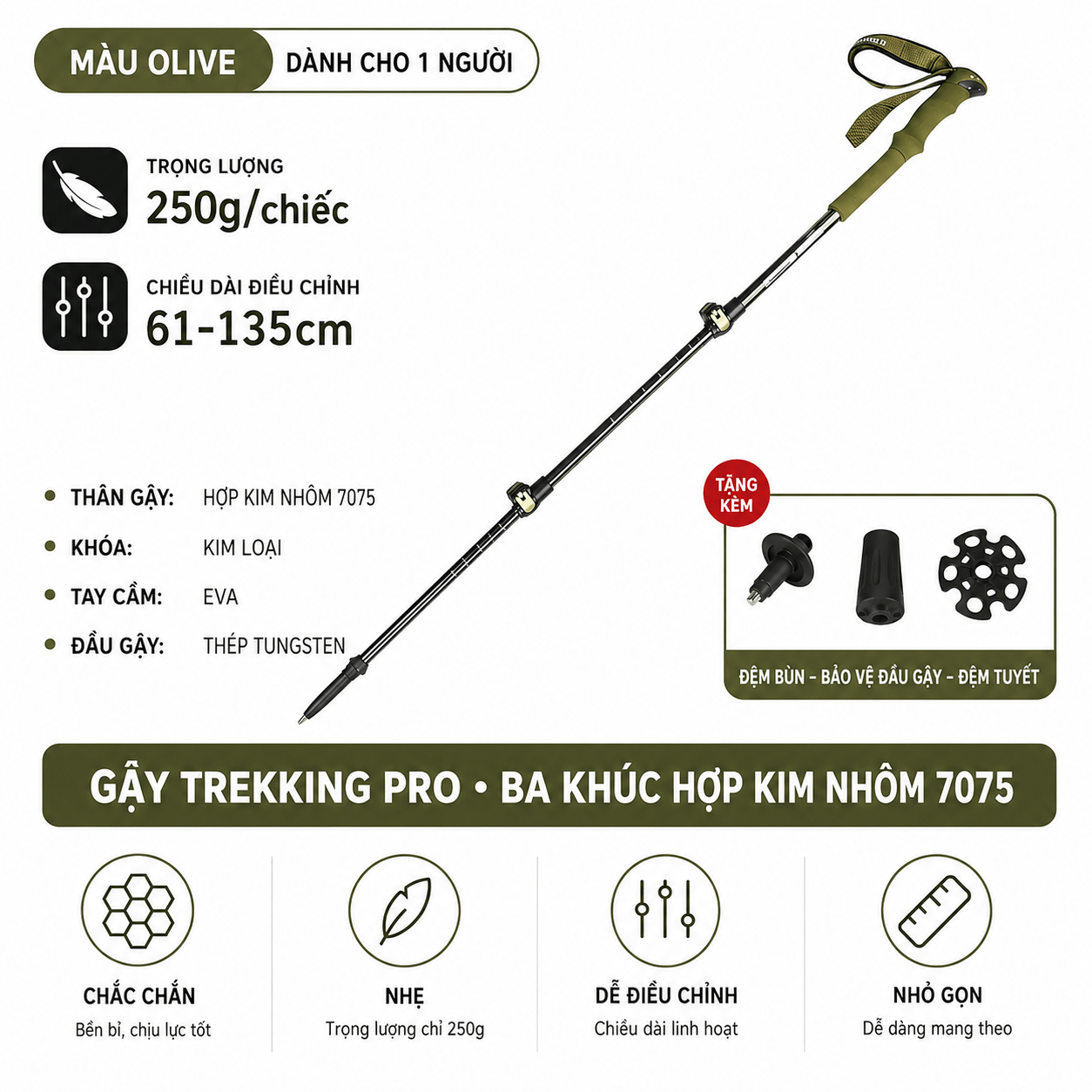 Gậy Leo Núi Naturehike ST03 Nhôm 7075 Siêu Nhẹ Gấp Gọn Chống Trượt Gậy Trekking Dã Ngoại NH17D017-D