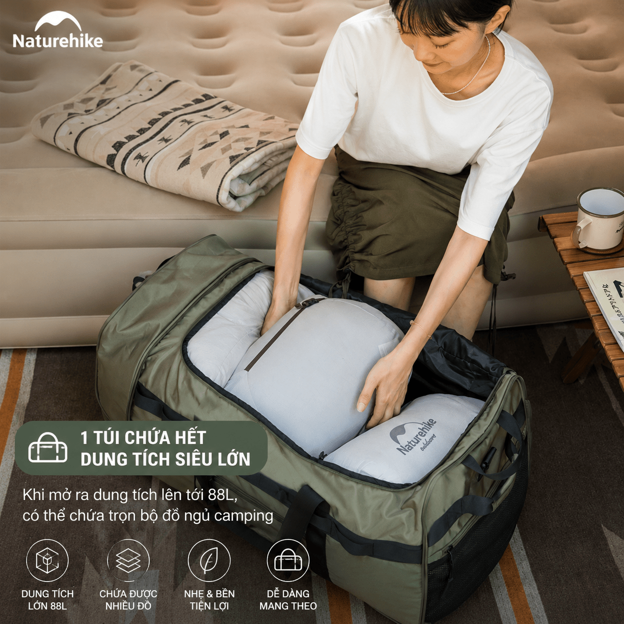 Túi Du Lịch Kéo Naturehike NH21LX003 88L Có Bánh Xe Gấp Gọn Chống Nước Túi Xách Du Lịch Cao Cấp