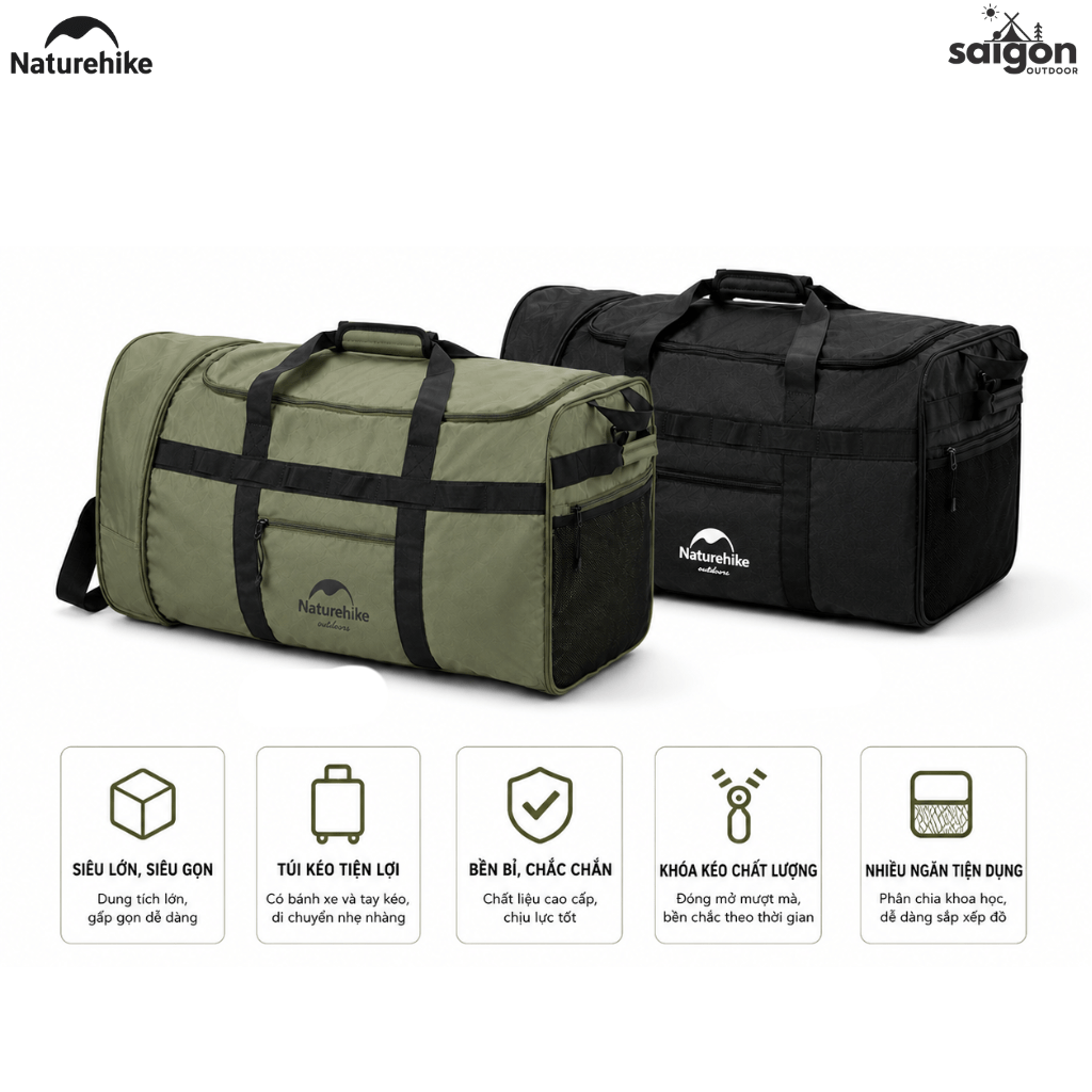 Túi Du Lịch Kéo Naturehike NH21LX003 88L Có Bánh Xe Gấp Gọn Chống Nước Túi Xách Du Lịch Cao Cấp