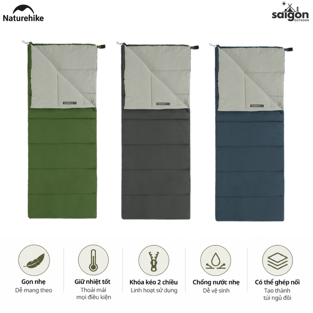 Túi Ngủ Naturehike NH22MSD05 Cotton F150 Giặt Máy Chống Nước Túi Ngủ Dã Ngoại 4 Mùa