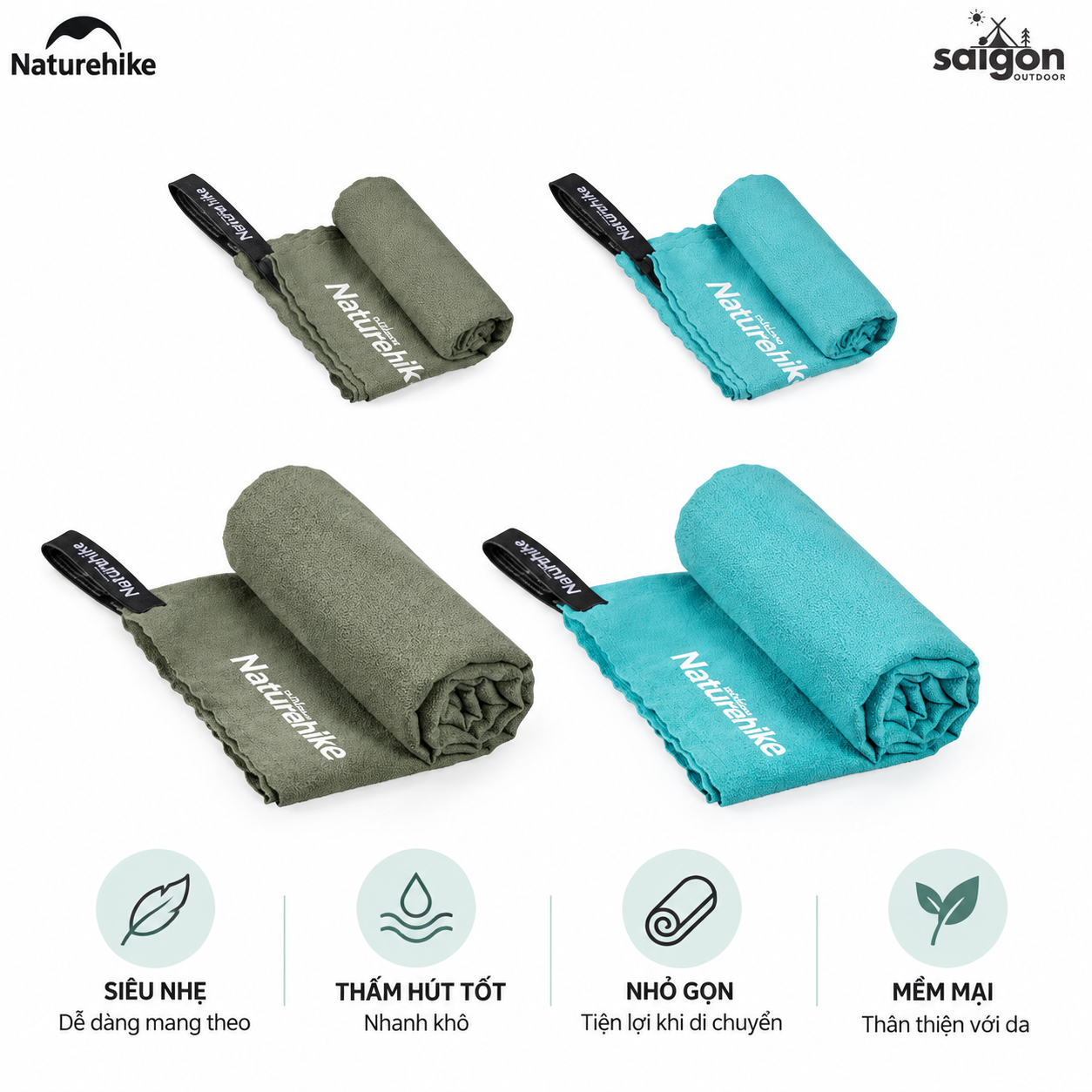 Khăn Tắm Thể Thao Naturehike NH19Y001-J, NH19Y002 Microfiber Nhanh Khô Siêu Nhẹ Khăn Du Lịch Camping