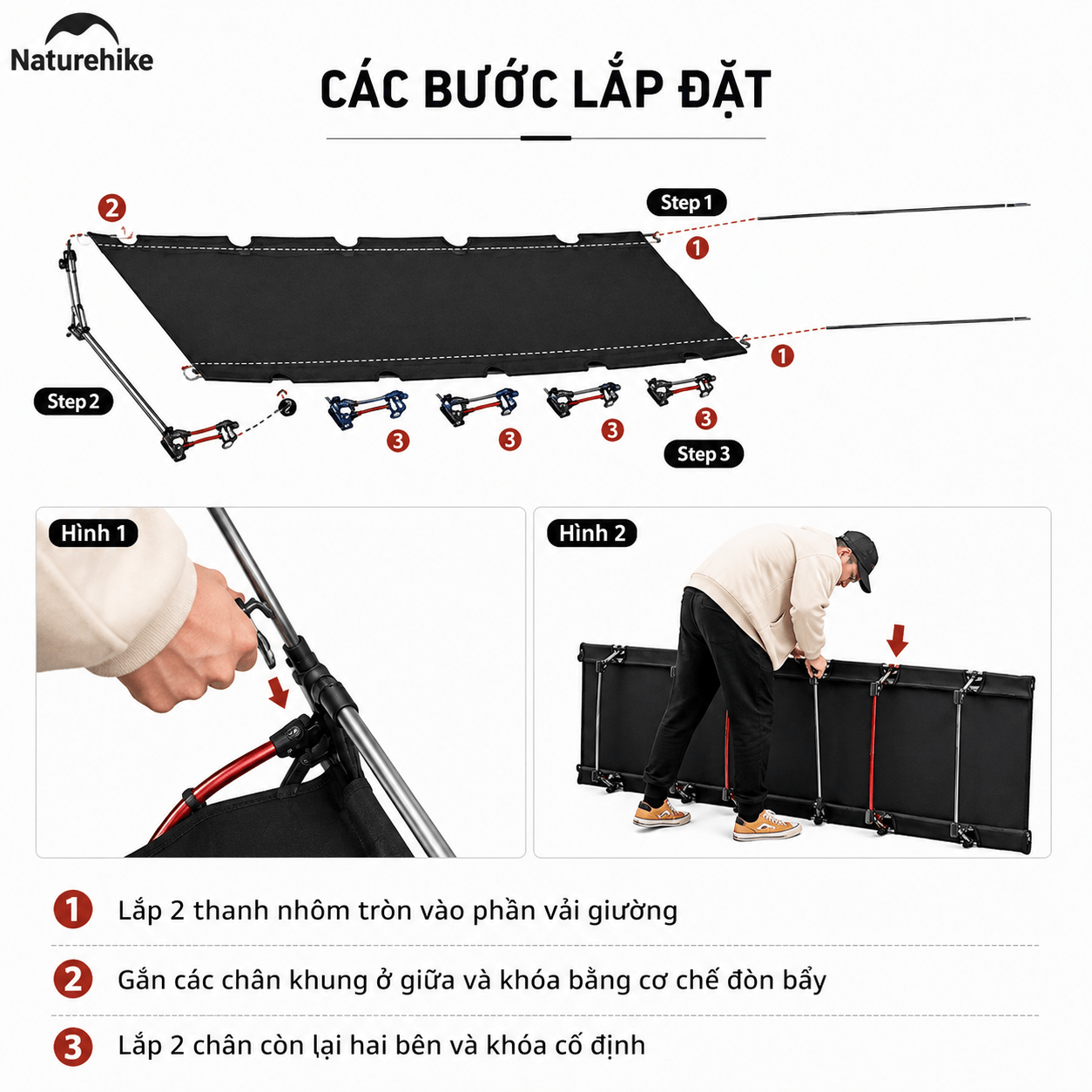 Giường Xếp Du Lịch Naturehike NH19JJ006 Gấp Gọn – Giường Camping Nhôm Siêu Nhẹ 190cm Chịu Lực Tốt