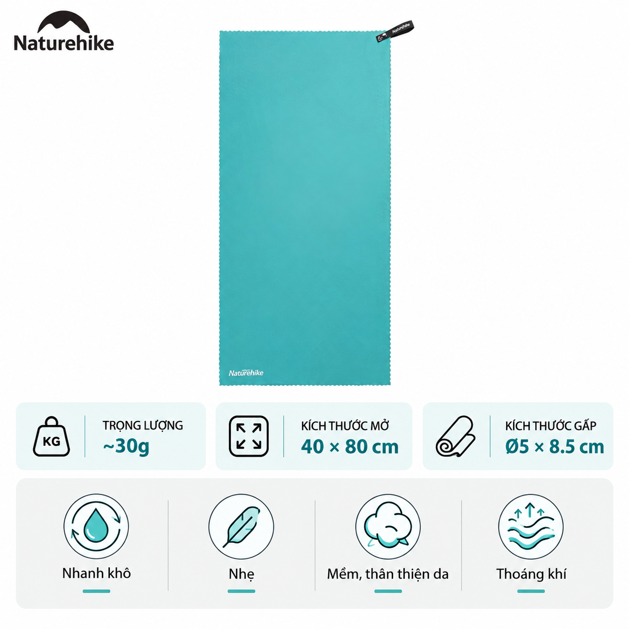 Khăn Tắm Thể Thao Naturehike NH19Y001-J, NH19Y002 Microfiber Nhanh Khô Siêu Nhẹ Khăn Du Lịch Camping